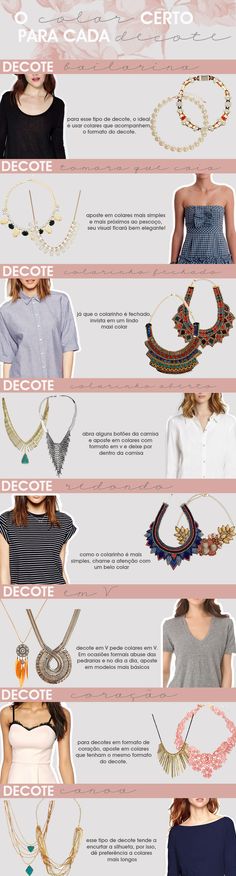 Guia de como combinar Colares x Decotes Style Ideas, Get Dressed, Style Guides, Fashion Beauty