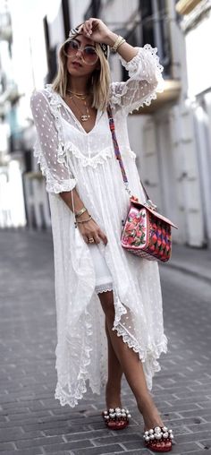 summer Maxi Shift Dress, Boho Mode, Boho Styl, Gaun Fashion, Maxi Robes, Long Sleeve Maxi, Lace Fashion, Hippie Chic