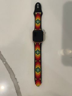 Silicone watch band beaded with seed bead. Adjustable Multicolor Apple Watch Band, Adjustable Multicolor Apple Watch Band Fashion Accessory, Multicolor Bracelet Strap Watch Band, Adjustable Black Beaded Apple Watch Band, Casual Adjustable Bracelet Strap Watch Bands, Adjustable Multicolor Watch Bands, Adjustable Multicolor Bracelet Strap Watch Bands, Adjustable Multicolor Bracelet Strap Watch Accessories, Multicolor Adjustable Casual Watch Bands