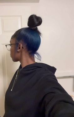 Stunk Strip Hairstyles Blue, Royal Blue Peekaboo Hair, Dark Blue Underdye Hair, Dark Blue Hair Dye Ideas, Peekaboo And Skunk Stripe, Blue Hair Black Women Natural, Dark Blue Dyed Hair, Blue Peak A Boo, Dark Blue Peekaboo Hair