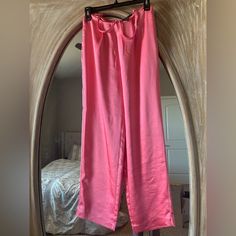 Brand New Peony/Blush Color Silk Like Material (Not Sure If It’s Silk But Feels Like It) Pants |Xs| Waist ~ 27inches Length ~ 39inches I Love These And Bought Them Without Trying Them On Thinking Xs Will Work. If Not, I’ll Get Them Tailored. Bought Them About A Month Ago And Haven’t Had Time To Take Them Into The Tailor And Most Likely Won’t ~ Knowing Myself Relaxed Fit Pants For Pajama Party In Spring, Relaxed Fit Pants For Spring Pajama Party, Wide-leg Bottoms For Pajama Party In Spring, Wide Leg Bottoms For Pajama Party In Spring, Trendy Pink Wide Leg Pants For Loungewear, Pink Wide Leg Pants For Spring Loungewear, Pink High Waist Wide Leg Pants For Loungewear, Stretch Wide Leg Pants For Pajama Party, Forever 21 Bottoms With Pockets For Spring