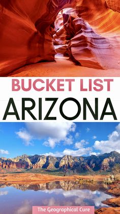 the cover of bucket list arizona, with an image of mountains and water in the background