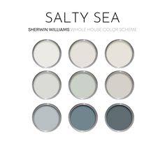 six different shades of paint with the words salty sea