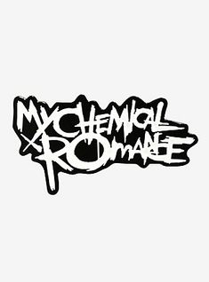 the word my chemical romance written in white ink on a black and white sticker