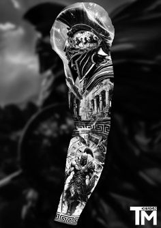 a person with tattoos on their arm and leg is shown in black and white photo