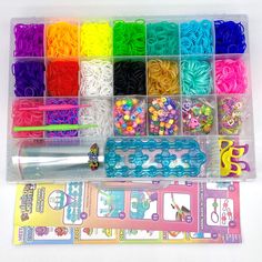 The Loomi Pals MEGA Combo rubber band set from Rainbow Loom is the perfect craft to keep your kids busy for hours! This kit includes 5, 600 bands, 300 C-Clips, 60 Charms, 300 beads, 2 happy loom, 12 gift bags, and a carrying case with multiple compartments. The carrying case makes it easy to organize materials and bring them with you on the go. These high quality latex-free rubber bands with great elasticity are the original rubber band bracelets first ever made by multiple TOTY award winning Choon's Design the creator of Rainbow Loom. Recommended for ages 7 and up. Rainbow Loom Rainbow Loom - Loomi Pals Mega Combo Bracelet Making Rubber | G0812317025702 Friendship Bracelet Making, Rubber Band Crafts, Kids Play Toys, Bracelet Craft, Rubber Band Bracelet, Loom Bands, Rainbow Loom, Easter Shopping, Boy Accessories