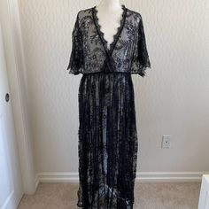 Brand New, Never Been Worn Lace Surprise Dress With A Side Slit. Size: 0xl Fits Up To 48.8" Bust, 32.3" Waist, 15.2" Sleeve Length, 56.9" Length Black Sheer Lace Dress, Eyelash Lace Dress, Sheer Lace Dress, Sheer Lace, Lace Dress, Dream Wedding, Colorful Dresses, Sleeve Length, Maxi Dress