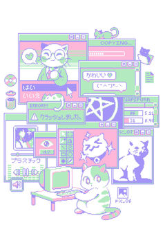 an image of a cat sitting at a desk with other cats on the computer screen