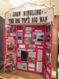 a display case with pictures and information about the top's big man on it