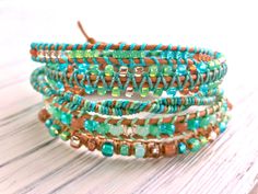 Macrame 5x Wrap Bracelet Seafoam Tan Brown Boho Leather Wrap | Etsy Turquoise Bohemian Wrap Bracelet For Beach, Adjustable Turquoise Bohemian Wrap Bracelet, Bohemian Turquoise Hand Wrapped Friendship Bracelets, Adjustable Bohemian Turquoise Wrap Bracelet, Handmade Green Adjustable Wrap Bracelet, Green Bohemian Wrap Bracelet For Festival, Handmade Adjustable Green Wrap Bracelet, Brown Hand Wrapped Wrap Bracelet For Beach, Green Handmade Wrap Bracelet For Friendship