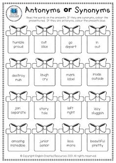 an antonys or syonomy worksheet for students to practice their language skills