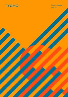 an orange, blue and yellow poster with lines on the bottom half of it that says tycho