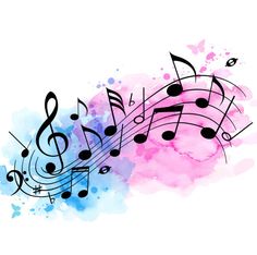 music notes with watercolor splashs on white background stock photo, images and royalty