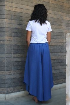 Linen pants for women, Blue linen pant, Gaucho, Flare pant, Made to order, Custom made, Plus size -Model height: 5'3" wearing size S-Length: 38"-Fit: Comfortable-Closure: Elasticated waistStyle these linen gaucho pants with casual tops or our tank tops. you would want to wear these everyday!**Note: Free Shipping time 15-21 days. Express Shipping time 5-7 days.** Full Length Cotton Wide Leg Pants, Solid Flare Cotton Pants, Blue Flare Wide Leg Pants For Summer, Blue Full-length Wide Leg Cotton Pants, Blue Cotton Wide Leg Pants, Blue Wide Leg Cotton Harem Pants, Loosely Fitted Cotton Culottes, Blue Cotton Full-length Harem Pants, Blue Stretch Wide Leg Harem Pants