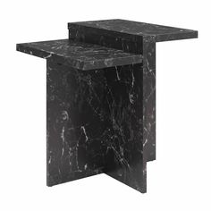 two black marble side tables on white background