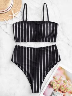 [41% OFF] [POPULAR] 2020 ZAFUL Striped High Waisted Cami Tankini Swimsuit Swimsuits Sporty, Halter Tankini, Womens Tankini, Striped Swimsuit, Swimsuits High Waisted, Mini Dress Casual