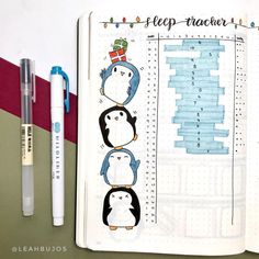 Penguin Bujo Theme, January Bujo Spread, Bullet Journal December Calendar, Penguin Bullet Journal, Bullet Journal Ideas January, January Mood Tracker, January Bullet Journal Ideas, Bullet Journal Month Cover, Bujo January