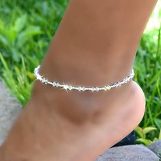 Ankle Bracelet, Best gift for any occasion!!  Unique holiday gift for that someone special. This anklet is the perfect bridesmaids gift, bridal shower gift, something blue and more!  The crystal stones will add a sparkle to your wedding day look, this anklet can be worn by anyone.  It is made from stainless steel and has a fun design to match the wedding theme. Anklet is made with 4mm European crystals and 2mm silver beads. Has a chain extender for perfect sizing. Wedding Anklets, Crystal Anklet, Beaded Ankle, Summer Anklets, Ankle Jewelry, Accessories Boho, Turquoise Jewelry Native American, Women Anklets, Coin Pendant Necklace