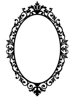 a black and white oval frame with an ornate design