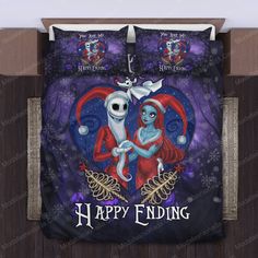 the bedding is decorated with an image of jack and sally from disney's animated movie