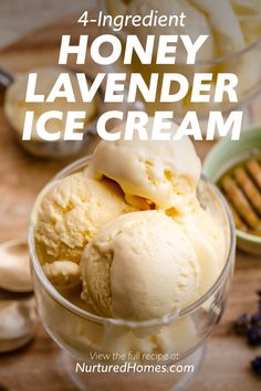 honey lavender ice cream in a glass bowl