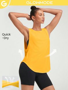 Elevate your training staples with this round-neck tank top featuring an asymmetrical cutout back, a side slit hem for high-impact moments.Quick-Drying Cutout Back Round Neck Side Silts Sports Tank Gym Workout Daily Yellow   Sleeveless Knitted Fabric Plain  High Stretch  Women Activewear, size features are:Bust: ,Length: ,Sleeve Length: Stretch Tank Top With Dropped Armholes For Sportswear, Sporty Stretch Activewear, Athleisure Activewear With Solid Back And Stretch, Athleisure Activewear With Stretch And Solid Back, Athleisure Activewear For Workout With Solid Back, Solid Back Stretch Activewear, Stretch Crew Neck Tank Top For Training, Sporty Scoop Back Activewear For Gym, Sporty Activewear With Solid Back For Workout