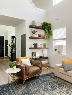 the living room is clean and ready to be used as an office or family room