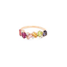 Rainbow Amalfi Mix Band – SUZANNE KALAN® Purple Wedding Rings, Purple And Green Wedding, Diamond Top, Suzanne Kalan, Rainbow Gemstones, Handmade Fine Jewelry, Sapphire Engagement Ring Blue, Colored Stones, Eternity Band Ring