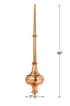 a brass colored lamp with measurements for the height