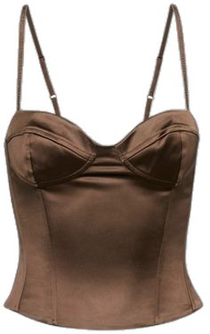 Chic Fitted Brown Camisole, Brown Fitted Camisole, Fitted Brown Camisole, Brown Fitted Top With Spaghetti Straps, Brown Fitted Spaghetti Strap Top, Fitted Brown Camisole With Built-in Bra, Fitted Satin Tank Top With Built-in Bra, Brown Fitted Tank Top, Fitted Satin Top With Spaghetti Straps