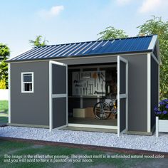 a small shed with a bicycle in it