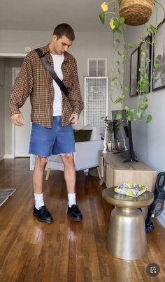 Dr Martens With Shorts Men, Loafers And Jorts Outfit Men, Striped Shorts Outfit Men, Loafers And Jorts Outfit, Shorts And Loafers Outfit, Dr Martens Loafers Outfit Men, Mens Loafers Outfit, Dr Martens Men Outfit