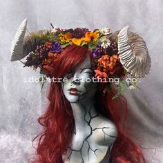 Maenad Horned Flower & Foliage Headpiece - Etsy Fire Fairy, Women's Costumes, Headpiece, Flowers