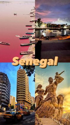 the collage shows images of different buildings and boats in the water, along with text that reads semegal