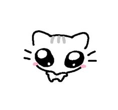 a drawing of a cat's face with big eyes and pink cheeks on a white background