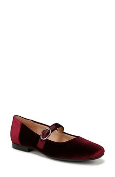 A classic ballet flat is updated with an adjustable mary jane strap for a versatile look of contemporary elegance. 1/2" heel Synthetic upper/textile lining/synthetic sole Imported Casual Ballet Flats, Womens Dress Shoes, Mary Jane Shoes Flat, Velvet Flats, Red Flats, Velvet Shoes, Shoe Boxes, Colorful Shoes, Fashion Wishlist