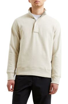 A smart stand collar polishes the look of a pullover sweatshirt crafted from a soft cotton blend. Stand collar 80% cotton, 20% polyester Machine wash, tumble dry Imported Quarter Zip Pullover, French Connection, Pullover Sweatshirt, Stand Collar, Quarter Zip, Cotton Blend, Nordstrom, Collar, Sweatshirts