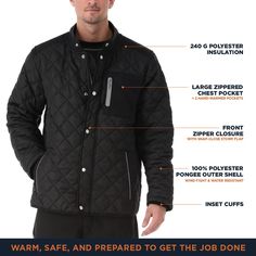 Block the wind, beat the cold and blast through every task on your to-do list while staying warm and looking good? You can do it all in the Insulated Diamond Quilted Jacket for men from the RefrigiWear® EnduraQuilt™ Collection. This thing is one tough mother puffer. Long after those box-store work jackets fall apart, the Insulated Diamond Quilted Jacket still has your back with a durable wind-tight, water-repellent outershell and 240g industrial-strength insulation. Black Insulated Nylon Outerwear, Winter Outdoor Work Long Sleeve Sport Coat, Black Quilted Jacket For Cold Weather And Winter, Winter Long Sleeve Sport Coat For Outdoor Work, Winter Weatherproof Quilted Jacket For Outdoor Activities, Black Quilted Jacket For Cold Weather, Black Quilted Outerwear For Cold Weather, Durable Black Outdoor Outerwear, Durable Black Outerwear For Outdoor Work