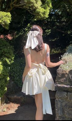 Cute white bow , backless dress white dress , aesthetic outfit, summer dress Gaun Fashion, Cottagecore Style, Grad Dresses, Moda Vintage, Glam Dresses, Birthday Dresses, Fancy Dresses