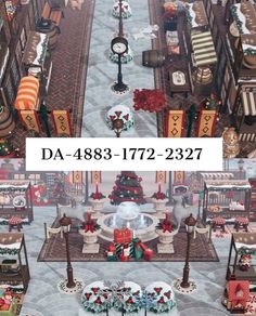 an aerial view of a christmas themed dining room with tables, chairs and presents on the table