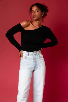 Elevate your sweater game with our One Shoulder Ribbed Top. Made from a cozy ribbed knit fabric, this top features a trendy one shoulder design and flattering long sleeves. Perfect for a stylish and comfortable look, pair it with high-waisted jeans for a chic outfit. Easy to care for, simply hand wash cold to keep this top looking its best. A must-have for any fashion-forward wardrobe. Shop now and add a touch of flair to your fall and winter ensembles. Leather Denim, Chic Outfit, Ribbed Top