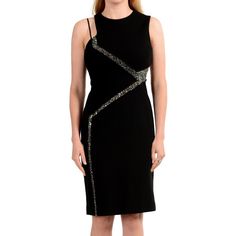 Versace Collection Women's Black Sleeveless Embellished Evening Dress Us M It 42 Country/Region Of Manufacture: Italy New Without Tags Retail Value: $1275.00 This Is Authentic Versace Collection Women's Black Sleeveless Embellished Evening Dress Material: 71% Rayon 24% Nylon 5% Spandex Squ: V-15410 Bust: 16.5" Length: 37" Versace Chain Mail Dress, Versace 2003 Dress, Luxury Black Sleeveless V-neck Dress, Versace Chainmail Dress, Dresses Versace, Versace Dress Black Gold Chain, Versace Dress, Versace Collection, Dress Material