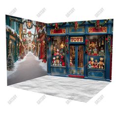 Gatsby Backdrop Christmas Toy Shop Street Room Set GBSX-99705&GBSX-99706&GBSX-99970 - Gatsby Backdrop Teddy Bear Room, Street Room, Christmas Photo Backdrop, Christmas Toy Shop, Picture Backdrop, Backgrounds Christmas, Bear Photography, Bear Photo, Photo Backdrop Christmas