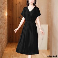 Olivia Mark - Elegant Long Dress with Flared Hem Elegant Long Dress, 160 Pounds, 130 Pounds, Sleeves Clothing, Elegant Dresses Long, Batwing Sleeve, Types Of Skirts, Olivia Mark, A Line Skirt