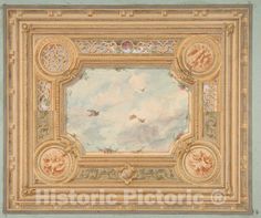 Art Print : Jules-Edmond-Charles Lachaise - Design for a Ceiling with Four Medallions and Sky Motif in Center : Vintage Wall Art Stenciled Doors, Ceiling Classic, Classic Image, Historical Maps, Objects Design, Vintage Wall, Metropolitan Museum Of Art, Vintage Wall Art, Metropolitan Museum