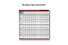 a spreadsheet with the words budget spreadsheet written in red and white