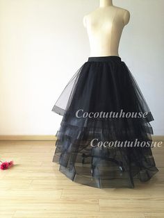 Black Maxi CupcakeTulle Skirt /Adult Women by CocoTutuhouse Crinoline Full Skirt For Costume Party, Full Crinoline Skirt For Costume Party, Costume Party Full Tulle Petticoat, Full Tulle Petticoat For Costume Party, Black Tiered Skirt Petticoat For Wedding, Party Petticoat With Ruffled Crinoline Skirt, Party Full Crinoline Skirt, Black Full Skirt Petticoat For Wedding, Organza Wedding Skirt With Attached Cancan