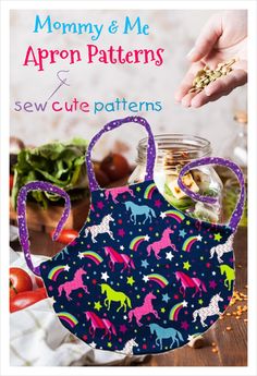 an apron with unicorns on it and the words mommy & me apron patterns sew cute patterns