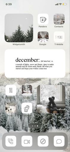 an iphone screen with the words december written on it and pictures of trees in the background