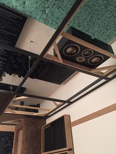 an overhead speaker system in a room